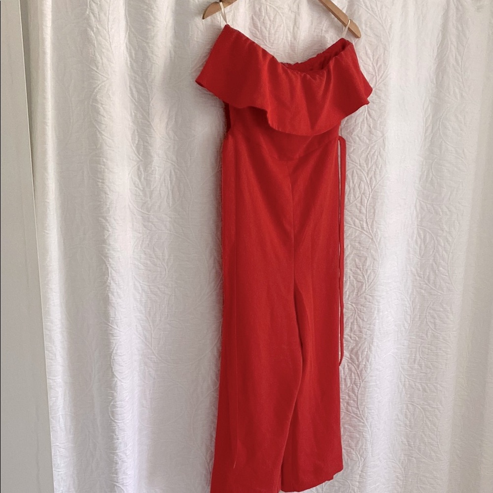 Elegant Red/coral Off-Shoulder romper